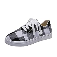 Womens Casual Shoes Fashion Sneakers Walking Shoes Ladies Fashion Colorblock Plaid Lace Up Flat Comfort Casual Canvas Shoes Dress Casual Womens Shoes