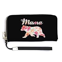 Mama Bear Floral Women's Wristlet Wallets Zip Around Clutch Wallet Large Capacity Card Holder Coin Purse Organizer