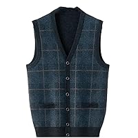 Men's Thick Plaid Cashmere Tank Top V-Neck Vest Cardigan Large Size