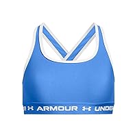 Under Armour Girls Crossback Mid-Impact Solid Sports Bra, (464) Water/Water/White, X-Large