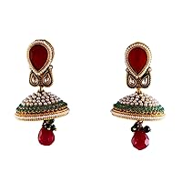 Modish Dangle Pearl Drop Earrings Gold Plated Beautifully Crafted with Crystal Ruby Emerald Stylish Traditional Jhumki Chandbali Jewellery for Girls and Women