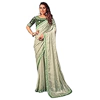 Indian Wedding Shiny silk Plain & Shiny Saree Sequined Styled Blouse Cocktail Sari 3860