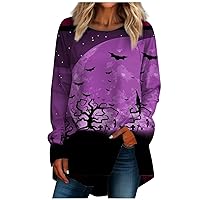 Halloween Oversized Sweatshirt For Women Long Sleeve Shirt Crewneck Pullover Tunic Tops For Teen Girls Loose Fit Dressy Long Sleeve Shirts For Women