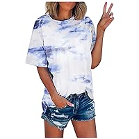 Summer Print Tops for Women Cute Short Sleeve Crew Neck Graphic T Shirts Loose Fit Pullover Blouse Casual Tunic Tees