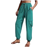 Womens Hiking Pants Lightweight Cargo Pants with Pockets Petite Drawstring Workout Active Cargo Jogger Pants for Women