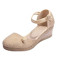 Womens Sandals Wedge Closed Toe Sandals for Women Casual Summer Ankle Strap Adjustable Platform Espadrilles Sandal Shoes