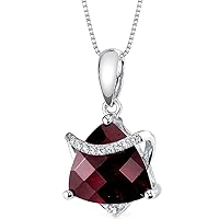 PEORA Garnet and Diamond Pendant for Women 14K White Gold, Genuine Gemstone, 3.15 Carats Trillion Cut 9mm, with 18 inch Chain