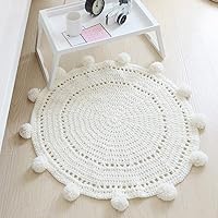 Hand-Knitted Ball Floor mat Floating Window Knitted Wool Blanket Chenille Rug Mat 80 x 80cm Tufted Circles & Hand Woven Striped for Living Room, Bedroom Carpet, Kitchen, Bedside