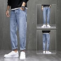 Autumn and Winter Trend of Casual Trousers Men's Wild Loose Personality Fashion Korean Little Harlan Jeans Blue 38