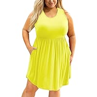 Summer Casual Dresses for Women 2024 Sleeveless Plus Size Midi Dress Swing Tank Sundress Pleated Tshirt Dress with Pockets