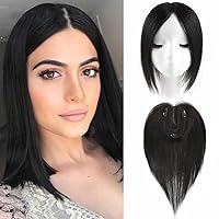 Hair Toppers for Women Real Human Hair No Bangs Topper Hair Pieces,Hand Woven 9x14cm Invisible Swiss Lace Base Middle Part Clip in Human Hair Pieces for Women with Thinning Hair/Hair Loss 12