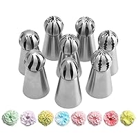 NEW Version 7pcs Set Stainless Steel Sphere Ball Tips Russian Icing Piping Nozzles Tips Pastry Cake Fondant Cupcake Buttercream DIY Baking Tools (8pcs Set)