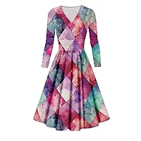 1950s Dresses for Women Casual and Fashionable Gradient Printed Long Sleeved V-Neck Sexy Dress