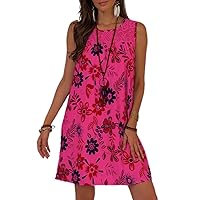 Women's Boho Floral Print Sundresses Bohemian Summer Beach Casual Loose Sleeveless Mini Tank Dress Plus Size