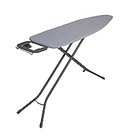 Household Essentials Ultra Ironing Board, 4-Leg, with Steel Top and Iron Rest, Cotton Cover with Fiber Pad, Heat and Stain Resistant, Matte Black Frame, Grey Cover