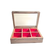 Watch Storage Box, 6 Slots, Natural Tones, Rosewood and Sheesham, Glass Top Storage Box for Watch, Handmade Watch organizer,