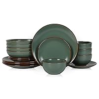 Stone Lain Brasa Modern Stoneware 16Piece Dinnerware Sets, Plates and Bowls Sets, Dish Set for 4, Green