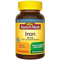 Nature Made Iron 65 mg (from Ferrous Sulfate) Tablets for Red Blood Cell Formation (365 ct.).