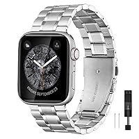 Bestig Compatible for Apple Watch Band 38mm 40mm 41mm, Premium Solid Stainless Steel Metal Adjustable Sport Business Wristband Bracelet Strap for iWatch Series 8 7 6 SE 5 4 3 2 1(Silver)