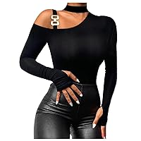 Sexy Tops for Women Trendy Slim Contrast Lace Cold Shoulder Sexy T Shirt Casual Layer Tee Tops