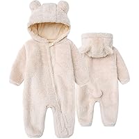 Baby Fluffy Jumpsuit Hooded Fleece Rompers Long Sleeve Zipper Onesie Outwear