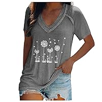 Womens Workout Shirts Round Neck Oversized Boho T-Shirt Casual Pull On Work Office Tops