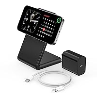 for Apple Mag-Safe Charger Stand, Magnetic Wireless Charger with Fast Charging Capability for iPhone 15/14/13/12 (with 20W Adapter, 5Ft Cable) - Black