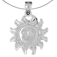 Gold Sun Necklace | 14K White Gold Sun Pendant with 18