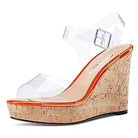 Castamere Women Wedge Platform Heel High 3.9 Inches Heels Peep Open Toe Ankle Strap Sandals Clear Sexy Dress Shoes