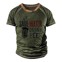 Mens Shirts Casual Stylish Raglan T-Shirt Retro Short Sleeve Round Neck Letter Printing Tops Oversized Beach Shirts for Men