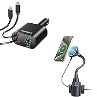 SUPERONE Retractable Car Charger for iPhone with Dual Lightning Cables & MagSafe Cup Holder Charger