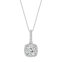 925 Sterling Silver Studded Bale Pendant for Women with 2.50 cttw, Cushion (2.20 ct) & Round (0.30 ct) Lab-Grown White Diamond or Cubic Zirconia