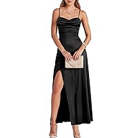 ANRABESS Women Formal Satin Spaghetti Strap Cowl Neck Bodycon Slit Prom Cocktail Maxi Dress Evening Party