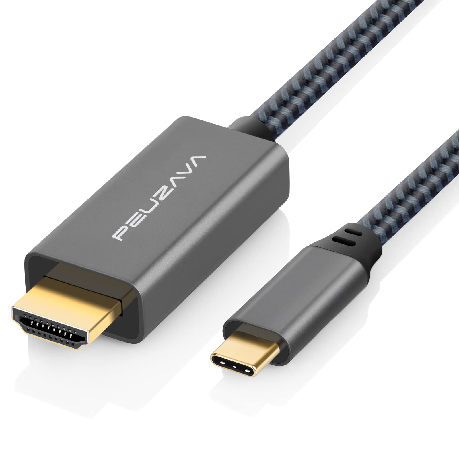 PEUZAVA USB C to HDMI Cable 3ft, Preminum 4K Type C (Thunderbolt 3/4) to HDMI Braided Cord Compatible with MacBook Pro 2020/2019/2018, MacBook Air/iPad Pro 2018, Samsung Galaxy S10/S9, Surface Book 2