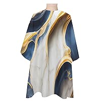 Navy Blue Gold Barber Cape - Salon Hair Cutting Cape for Women,Men,Kids,Adults,Marble Modern Art Abstract Gradient Gray Haircut Cape with Elastic Neckline Hairdressing Stylist Cape Gown Accessories