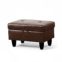 Ottoman Rectangular Storage Ottoman Bench Faux Leather Footrest Footstool with Hinged Lid for Living Room, Bedroom, Entryway, Brown, 28.5