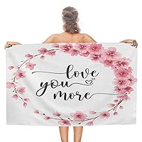 Love You More Beach Towels No-Shrink Sandproof Absorbent Adult Bath Towel Modern Circle Garland Wreath Swim Towels 31x51 Inch for Adults, Men, Women