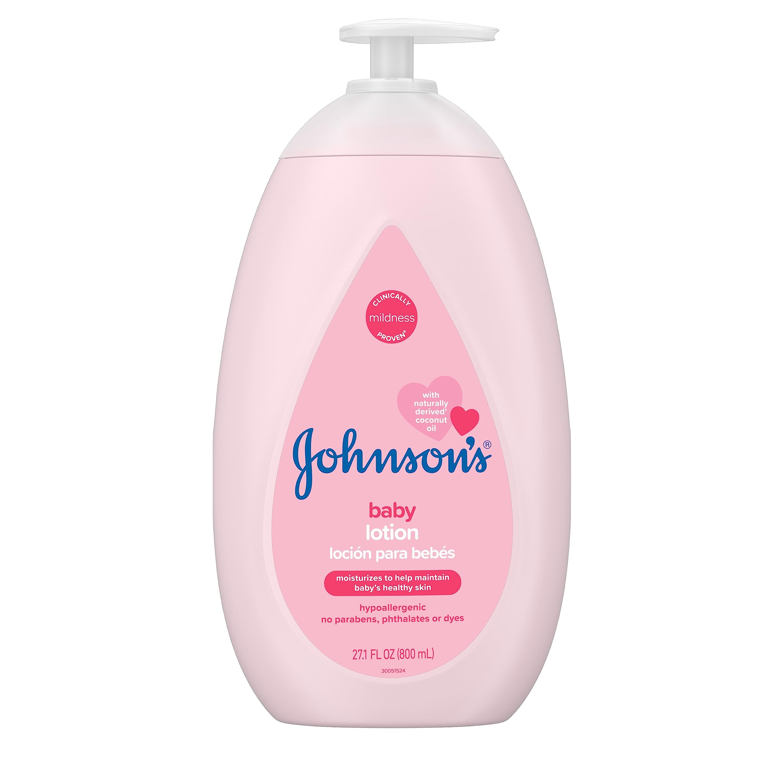 Johnson's Moisturizing Pink Baby Lotion with Coconut Oil, Hypoallergenic and Dermatologist-Tested, 27.1 fl. oz
