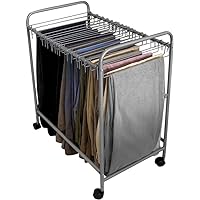 Evelots Pants Rack with 20 Pants Hangers Rolling Trolley-Skirt Hangers, Jean Organizer for Closet