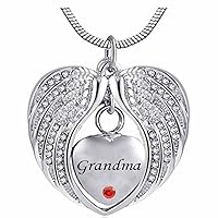 Heart Cremation Urn Necklace for Ashes Urn Jewelry Memorial Pendant with Fill Kit and Gift Box - Always on My Mind Forever in My Heart for Grandma(July)