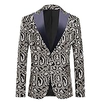 Leopard Sequin Suit Jackets for Men, Collar One Button Suit Blazers for Stage, Prom, Wedding, and Party