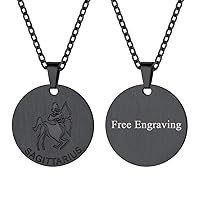 Customizable Astrology 12 Constellation Horoscope Necklace, Stainless Steel/18K Gold Plated Zodiac Star Sign Dog Tag/Coin Pendant Men Lucky Layered Charms for Women