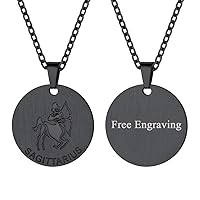 FaithHeart Customizable Astrology 12 Constellation Horoscope Necklace, Stainless Steel/18K Gold Plated Zodiac Star Sign Dog Tag/Coin Pendant Men Lucky Layered Charms for Women