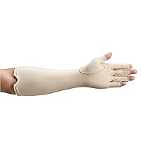 Rolyan Forearm Length Left Compression Glove, Open Finger Compression Sleeve to Control Edema and Swelling, Water Retention, and Vericose Veins, Covers Fingers to Forearm on Left Arm, Small