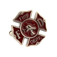 Fire Department Emblem Shield Cross FD Fireman Pair Cufflinks w/Presentation Gift Box Polishing Cloth