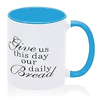 Give Us This Day Our Daily Bread Coffee Mugs Blue Ceramic Coffee Cup Funny Physical Fitness Mugs Gift for New Year Milk Beverages 11oz