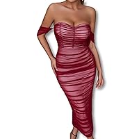 Exclusive Unique Women Sexy Summer Formal Dress Red Off Shoulder Mesh Backless Wedding Guest Mermaid Prom Dress
