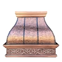 CT Copper Tailor Bell Curved Copper Range Hood Vent, 54'' W, 39''H, Custom Handmade Island Mount Kitchen Hood with Exhaust Fan and Light, VH25A-EW