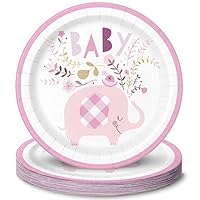 Pink Floral Elephant Round Dinner Plates (9