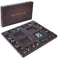 Mancala 4 Player Board Game Set, Luxury Solid Wood Folding Mancala Board, 96+12 Bonus Multi Color Glass Stone Beads Game Instructions Included
